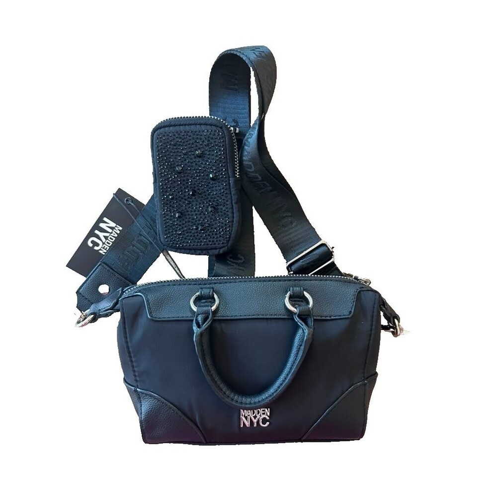 Madden NYC Women's Micro Top Handle Nylon Mini Black Handbag Crossbody New